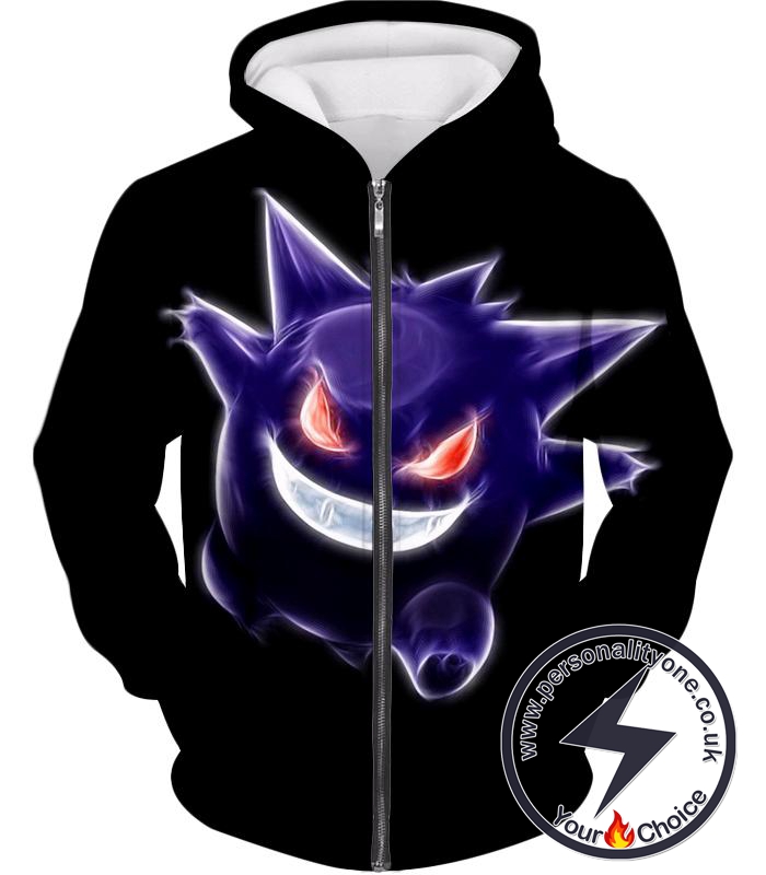 Pokemon Cool Ghost Type Pokemon Gengar Amazing Black Zip Up Hoodie